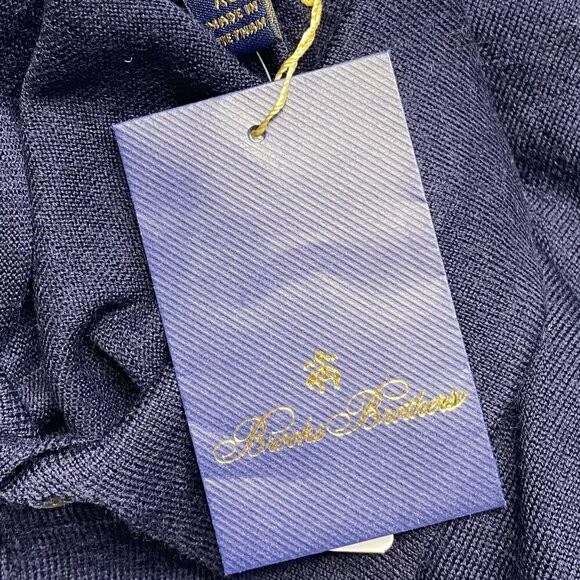 NEW BROOKS BROTHERS Men Polo Sweater Navy Blue  Merino Wool Pullover - Picture 6 of 7